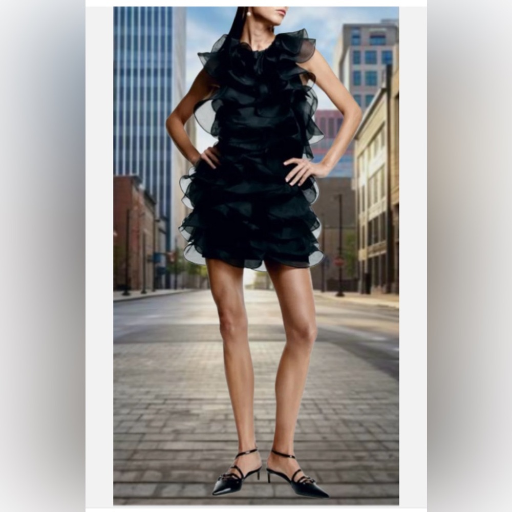 H&M Limited Edition Black Mini Ruffled Dress XL NWT